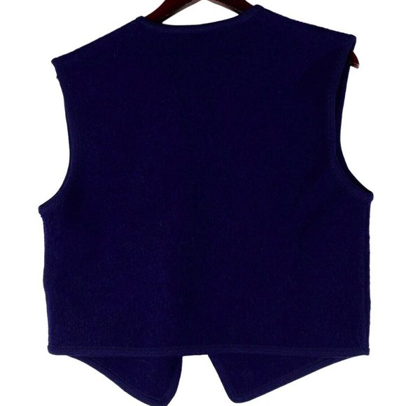 Lisa International Large 12 14 Vest Boiled Wool Leaves Autumn Fall Appliqué Blue - Picture 2 of 3